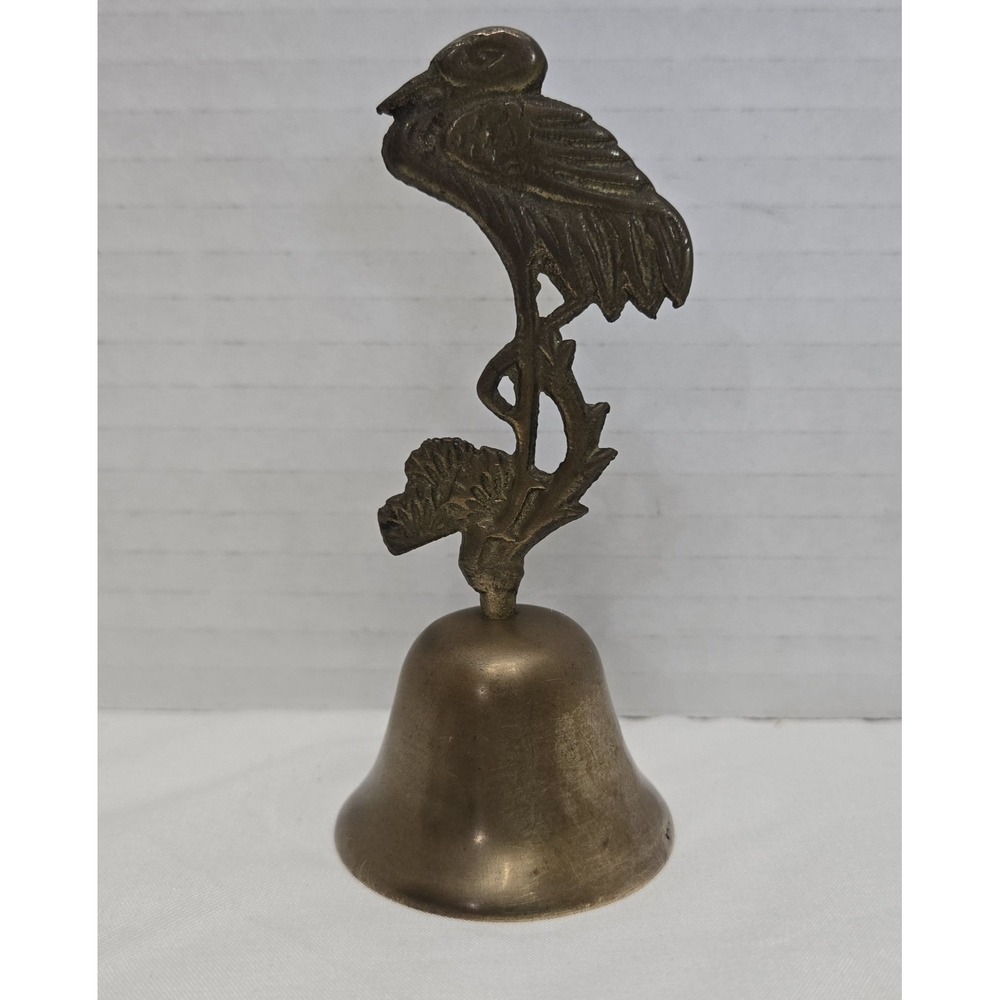 Vtg Solid Brass Stork Hand Bell 4" MCM Hollywood Regency Asian Heron Bird Decor